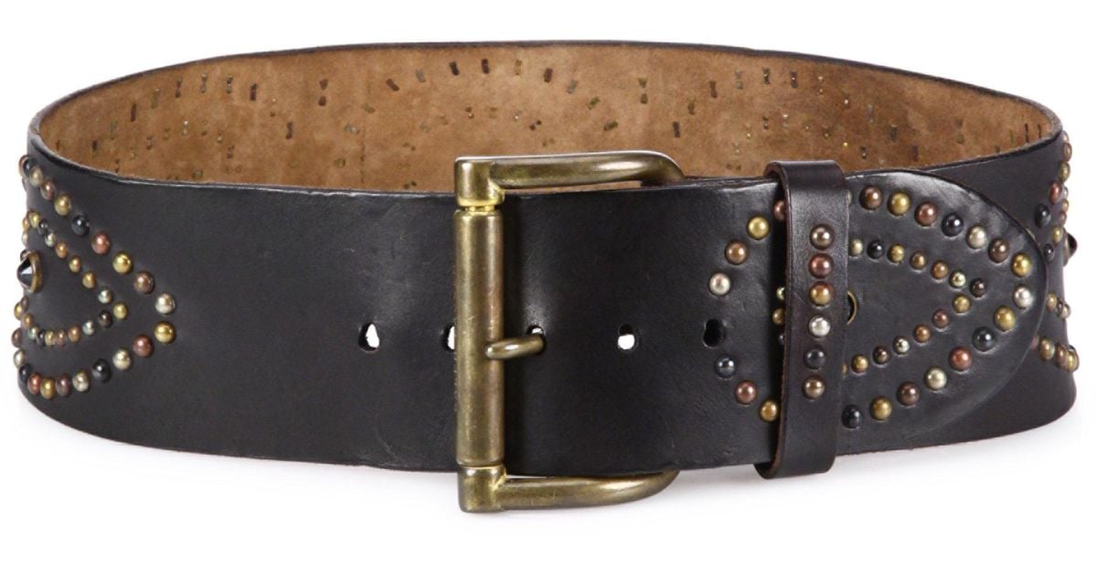 Lyst Ralph Lauren Collection Studded Leather Belt in Brown